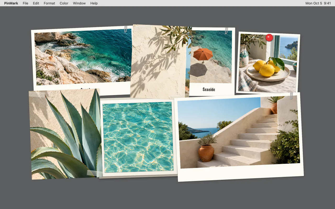 The same seven photos arranged by Photo Wall as a tilted, overlapping collage.